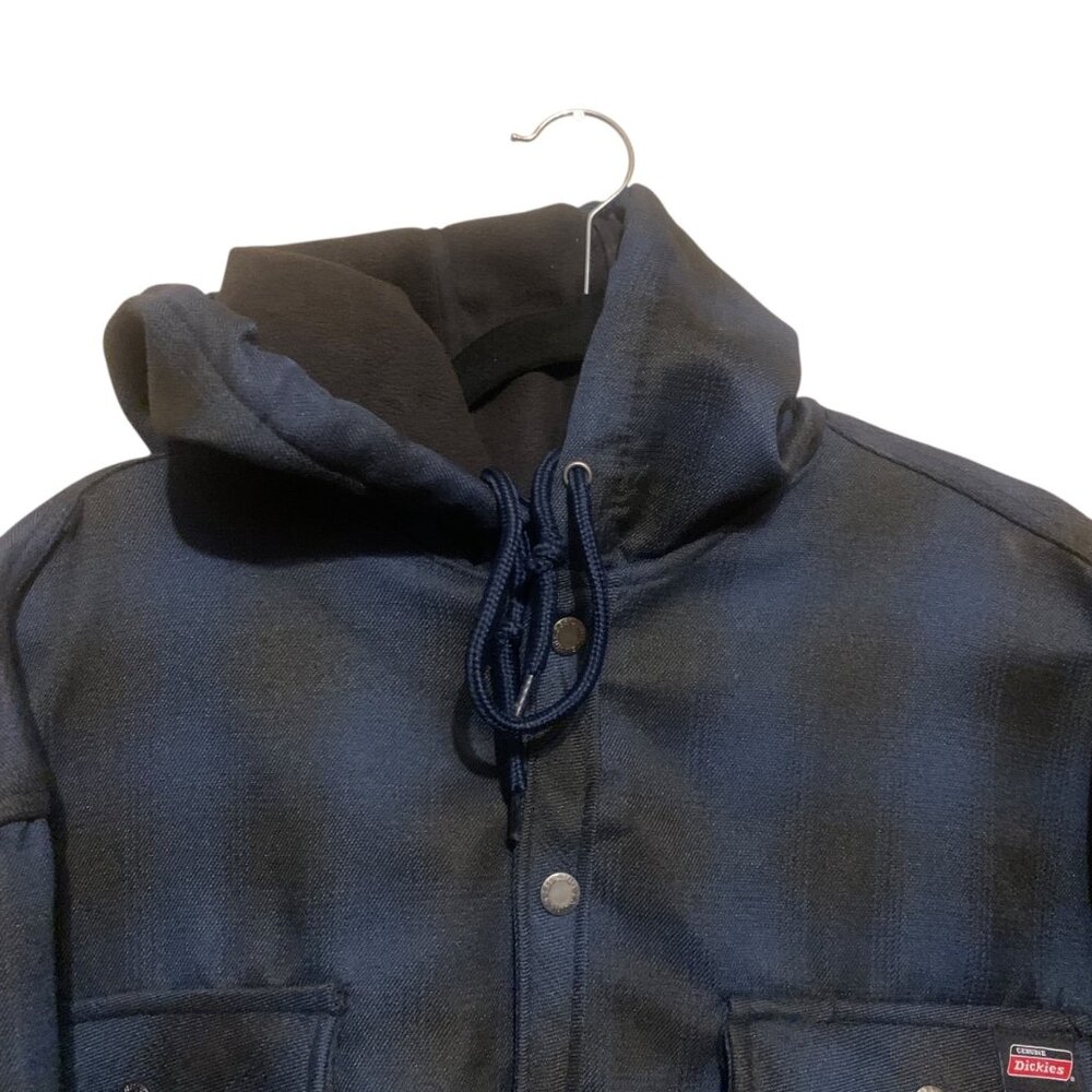 Dickies Mens Jacket 2XL Blue & Black Plaid Hooded Fleece Lining Chore - Picture 2 of 10